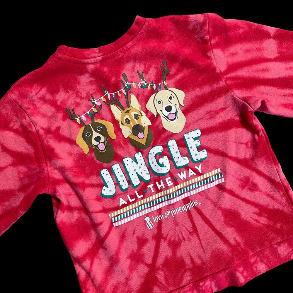 Dog Christmas Shirt Sweatshirt Red Tie Dye Love & Pineapples Small or X-Small